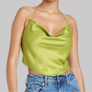 Wild Fable satin halter top (black, size S)